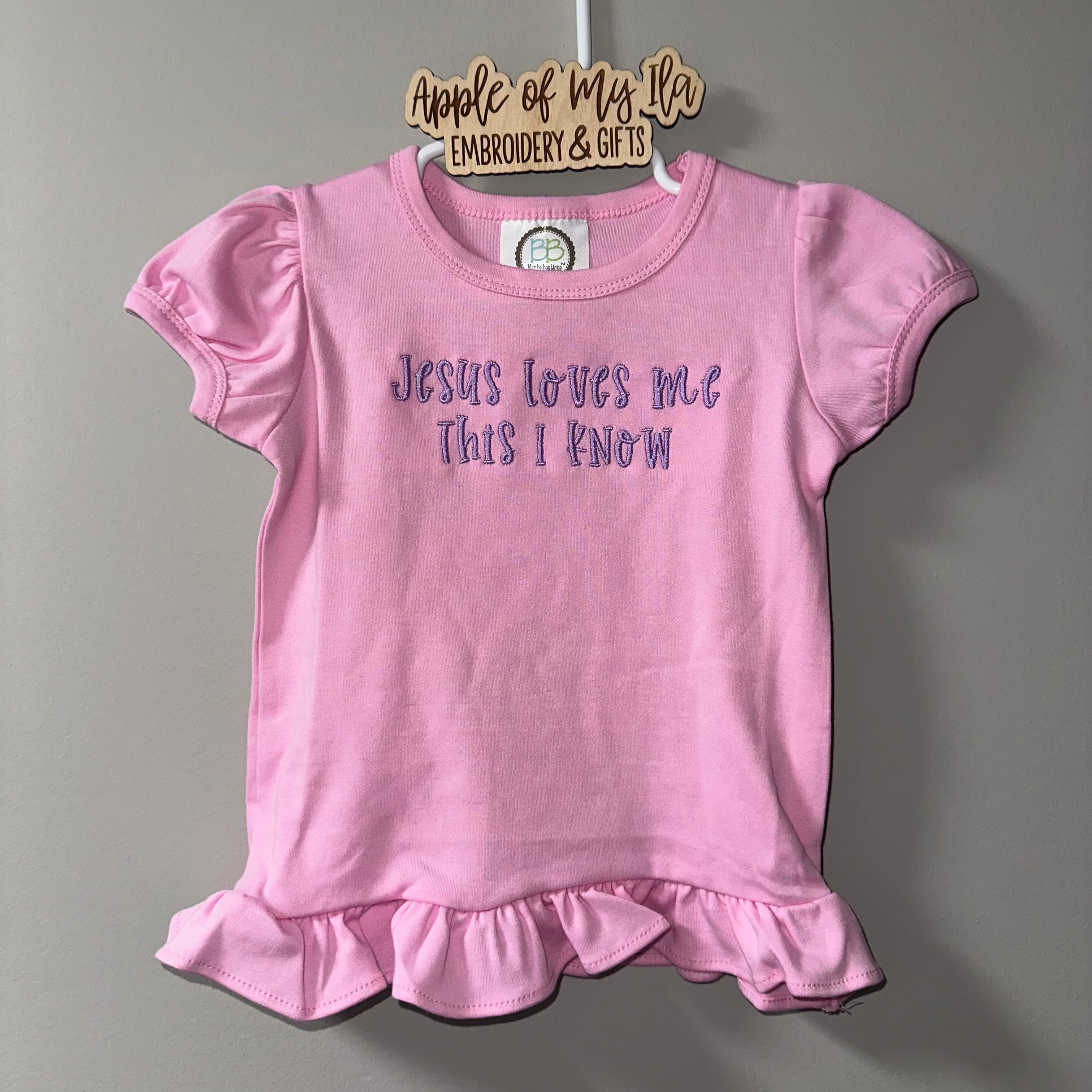 Jesus Loves Me Embroidered Ruffle Tee