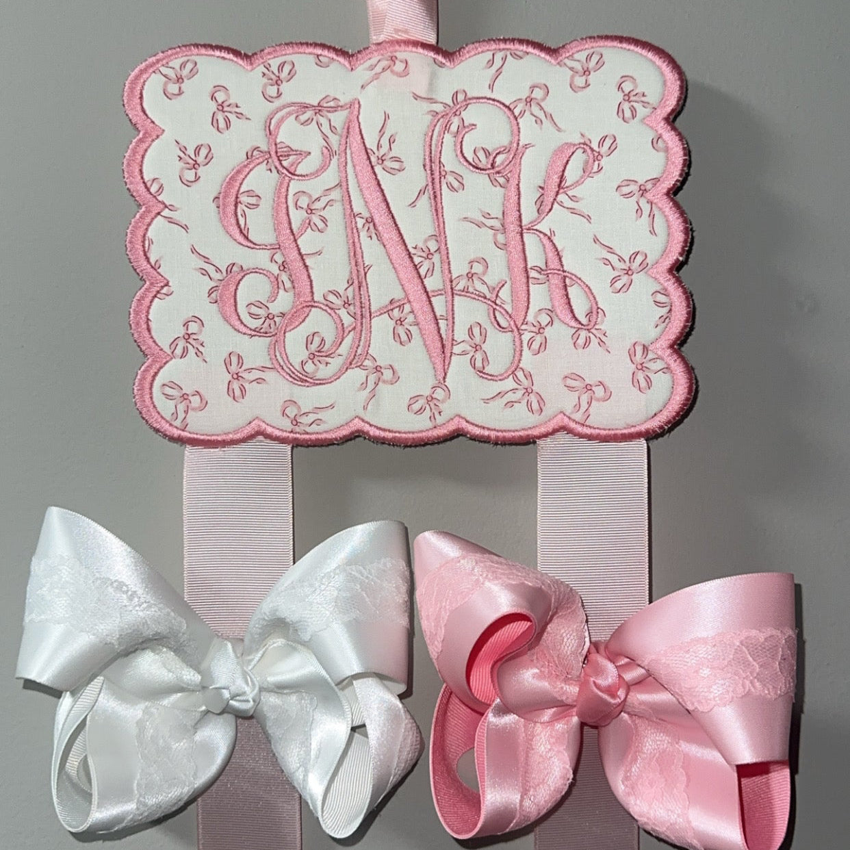 Pink Bows Embroidered Bow Hanger