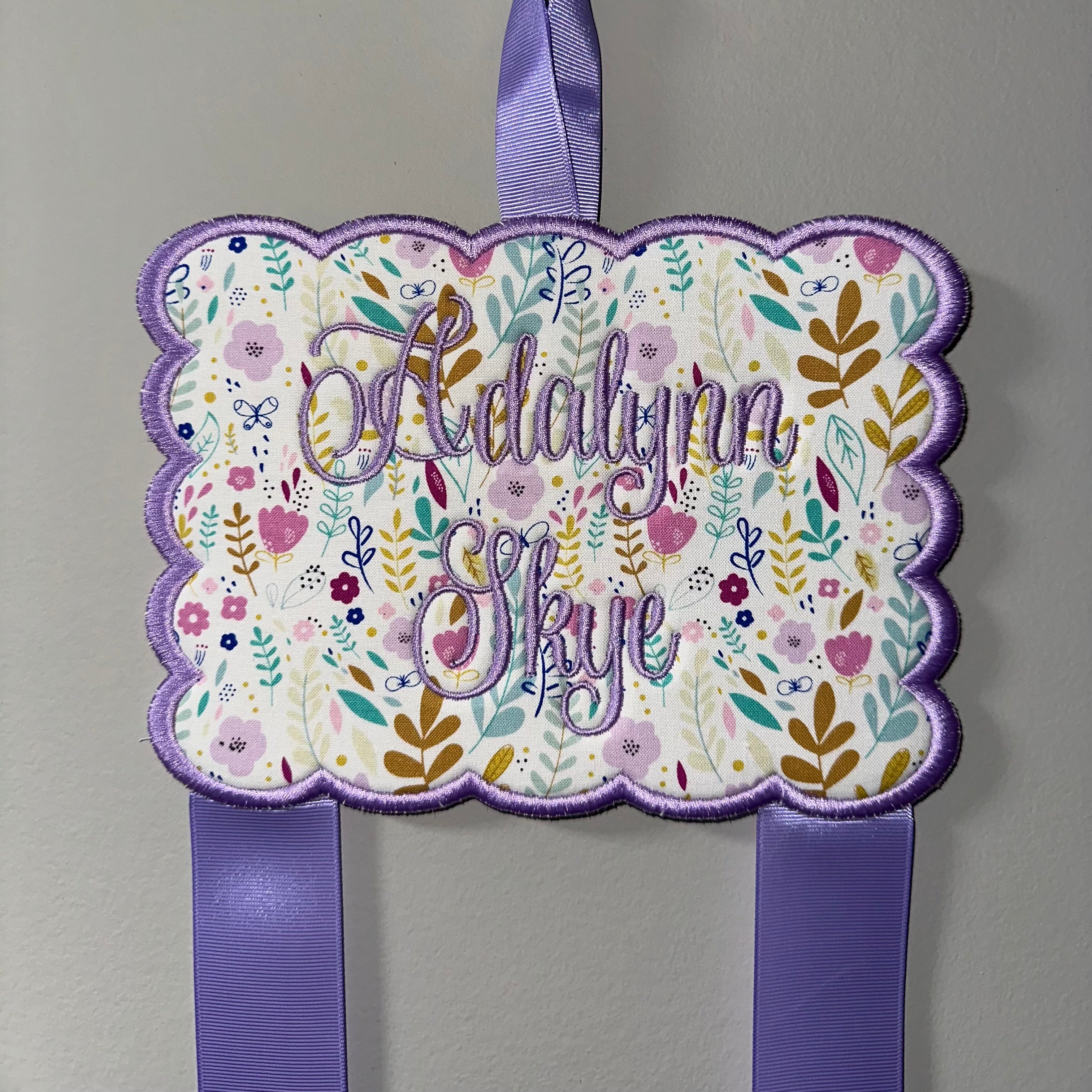 Purple Floral Embroidered Bow Hanger